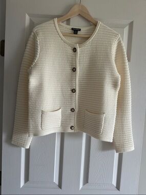 Hilary Radley Cream Textured Knit Button-Front Cardigan